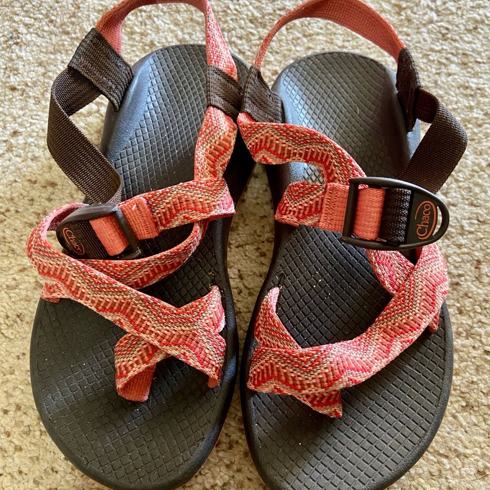 Chaco coral and Black Sandals